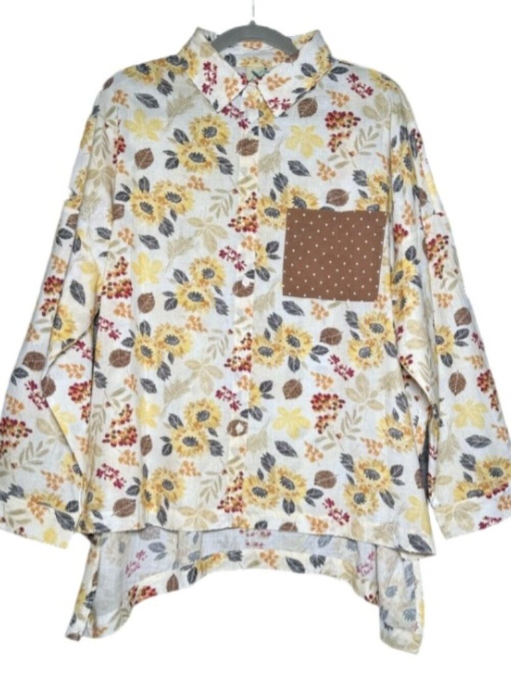 JADED GYPSY Sunny Days Top Button Down Sunflower Blouse Chest Pocket NEW  /B7